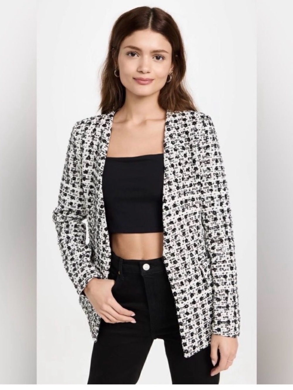 Amanda Uprichard Black and White Tweed Open-Front Blazer. size XS